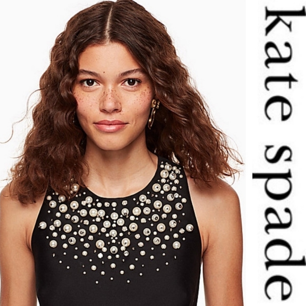 Kate Spade pearl embellished Mikado dress, black, size 10, nwot